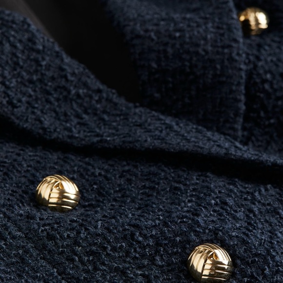 H&M Double Breasted Blazer Textured Woven Fabric Navy Blue LIKE NEW EUC - Picture 10 of 10